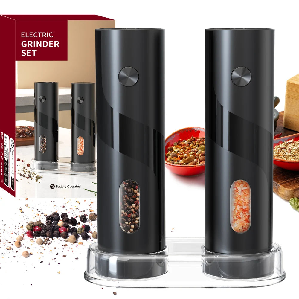 1Pc/2Pcs  Automatic Pepper Grinder Salt And Pepper Mill Adjustable Coarseness Spice Grinder with LED for Kitchen