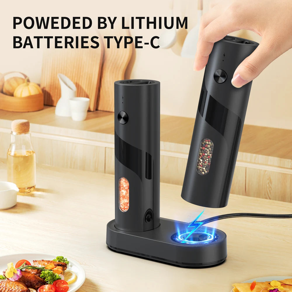 1Pc/2Pcs  Automatic Pepper Grinder Salt And Pepper Mill Adjustable Coarseness Spice Grinder with LED for Kitchen