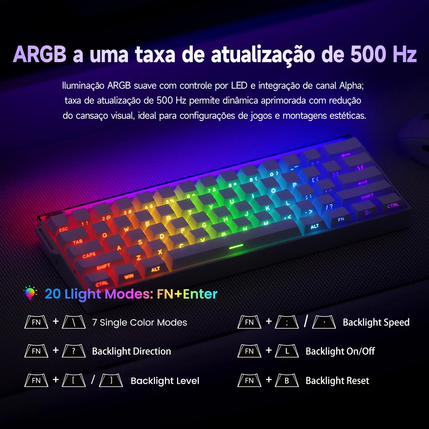 Veekos Shine60 HE Keyboard 60% AGRB with Lightbox RT0.01mm Magnetic Switch 8K Type-C Wired E-Sports Gaming Keyboard Do Brasil