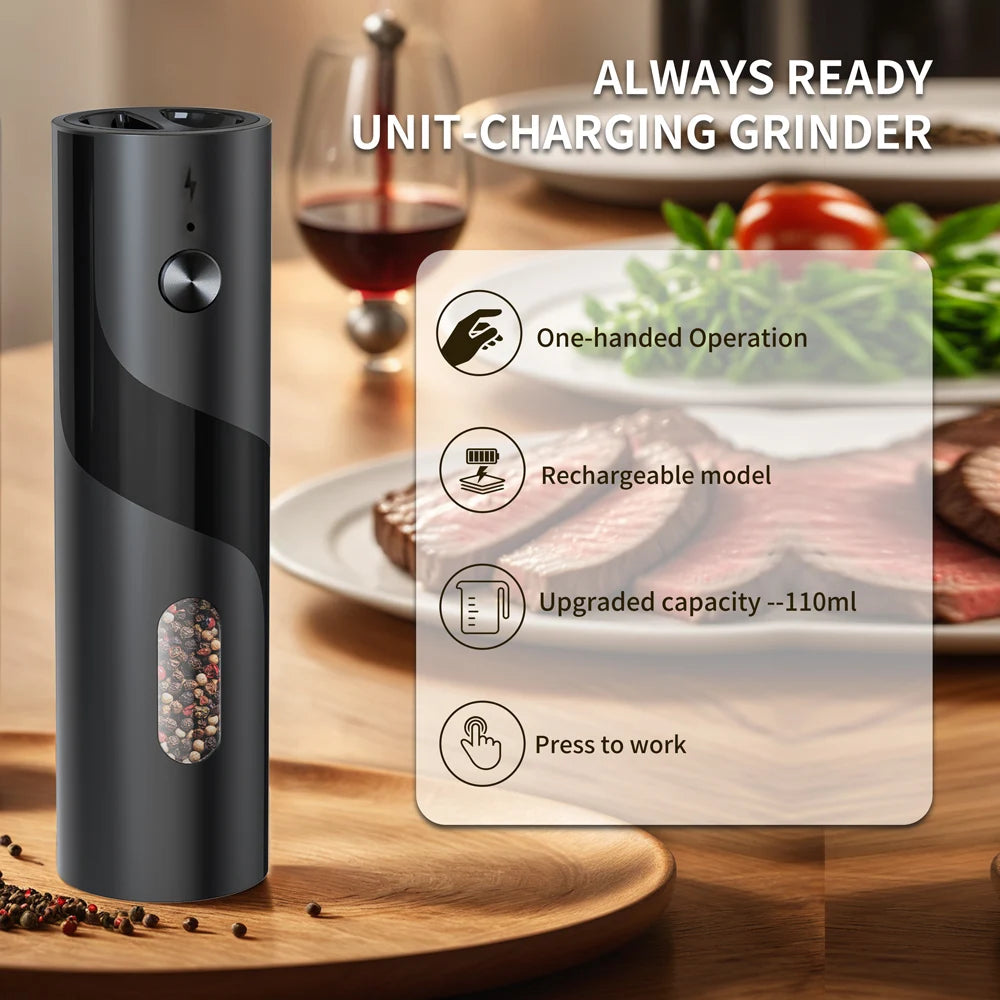 1Pc/2Pcs  Automatic Pepper Grinder Salt And Pepper Mill Adjustable Coarseness Spice Grinder with LED for Kitchen