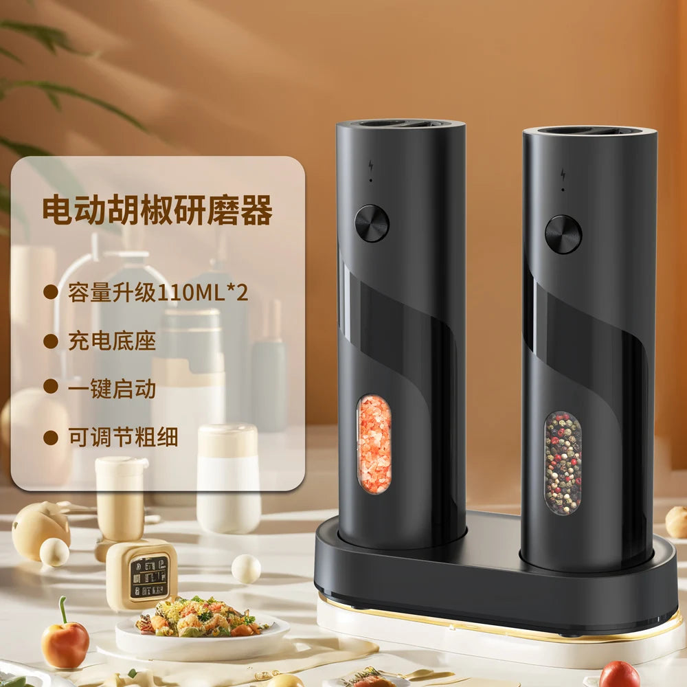 1Pc/2Pcs  Automatic Pepper Grinder Salt And Pepper Mill Adjustable Coarseness Spice Grinder with LED for Kitchen