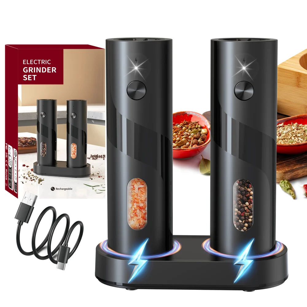 1Pc/2Pcs  Automatic Pepper Grinder Salt And Pepper Mill Adjustable Coarseness Spice Grinder with LED for Kitchen