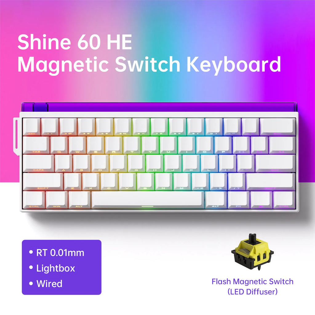 Veekos Shine60 HE Keyboard 60% AGRB with Lightbox RT0.01mm Magnetic Switch 8K Type-C Wired E-Sports Gaming Keyboard Do Brasil